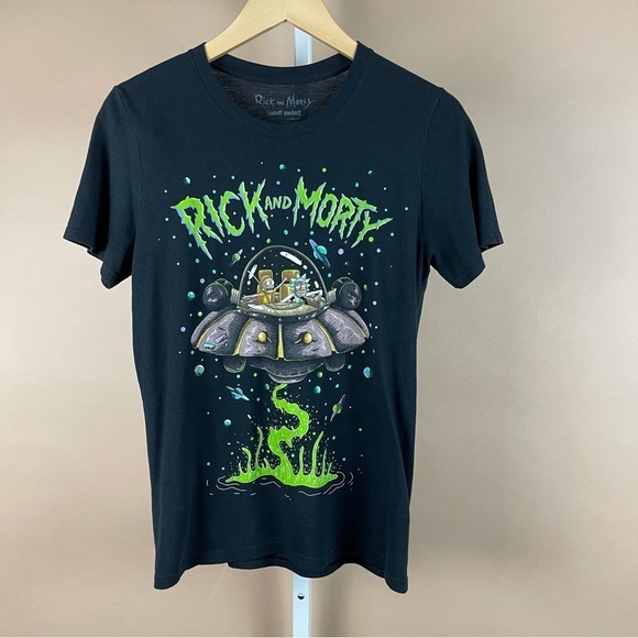 Rick & Morty Size Small UFO Planets Space Ooze Crewneck Graphic Tee Shirt - Picture 1 of 5